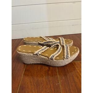 Carrie Forbes Women’s Raffia 3 Strap Neutral Gray Wedge Sandals Espadrille 8.5